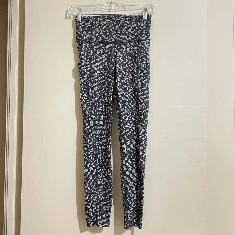 Lululemon Fast & Free 25” Leggings Size 4 Pace Lace Graphite Grey Multi